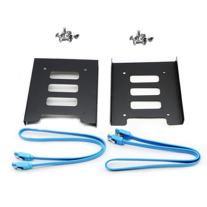 PASOW 2 Pack 2.5" to 3.5" SSD HDD Hard Disk Drive Bays Holder Metal Mounting Bracket Adapter for PC (Bracket + Blue Sata III Cables) - Image 1